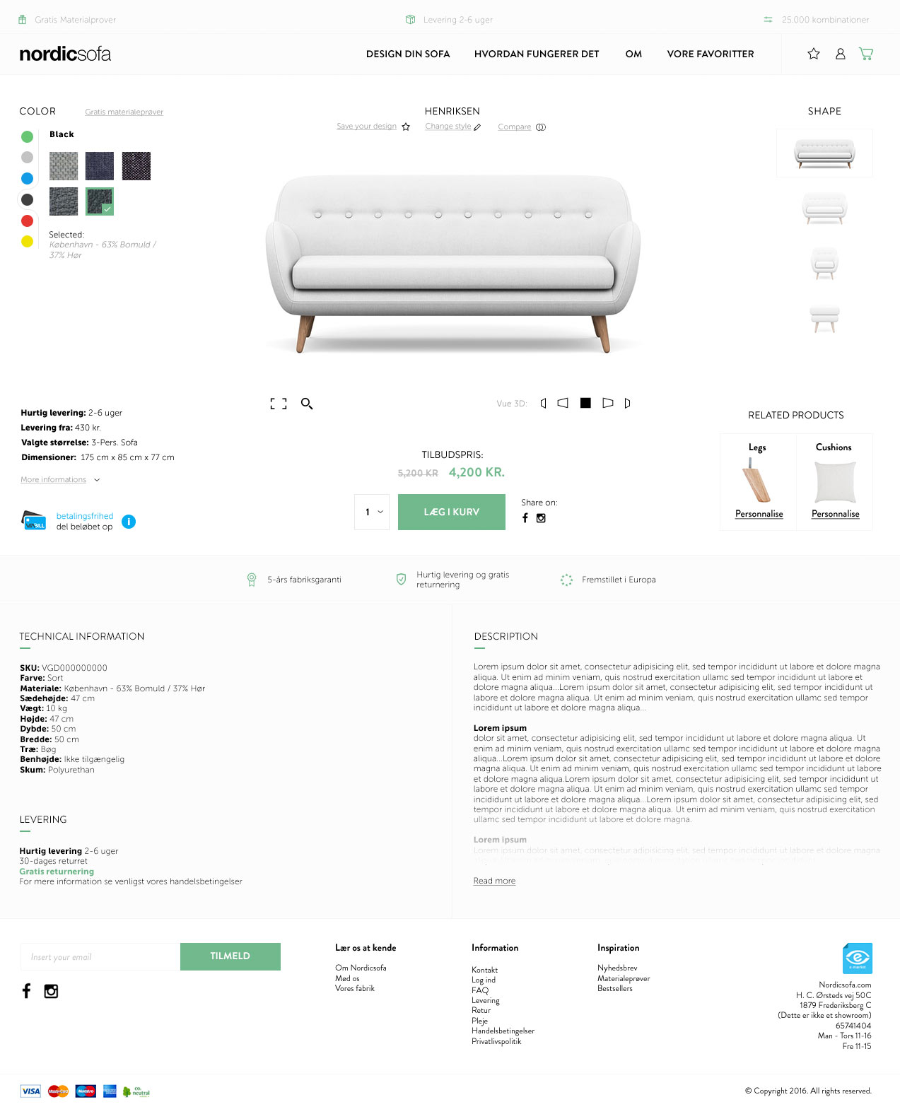 Webdesign nordicsofa Product page, graphic design with ux